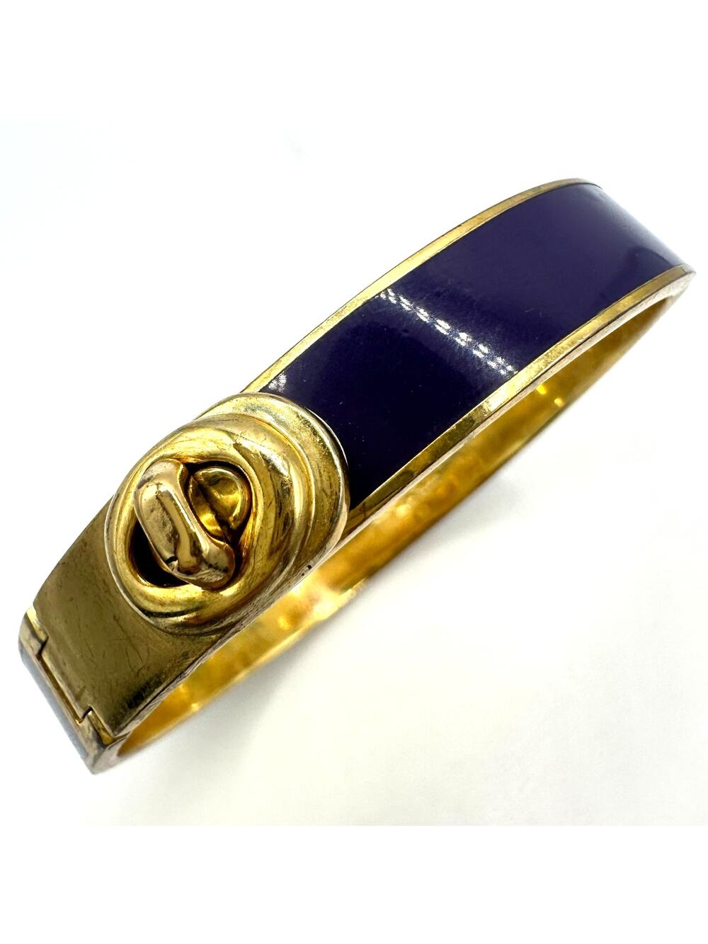 Coach New York signed gold plated purple enamel hinged bangle bracelet